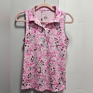 Under Armour Sleeveless Golf Polo Pink Print UPF 30 Size SM